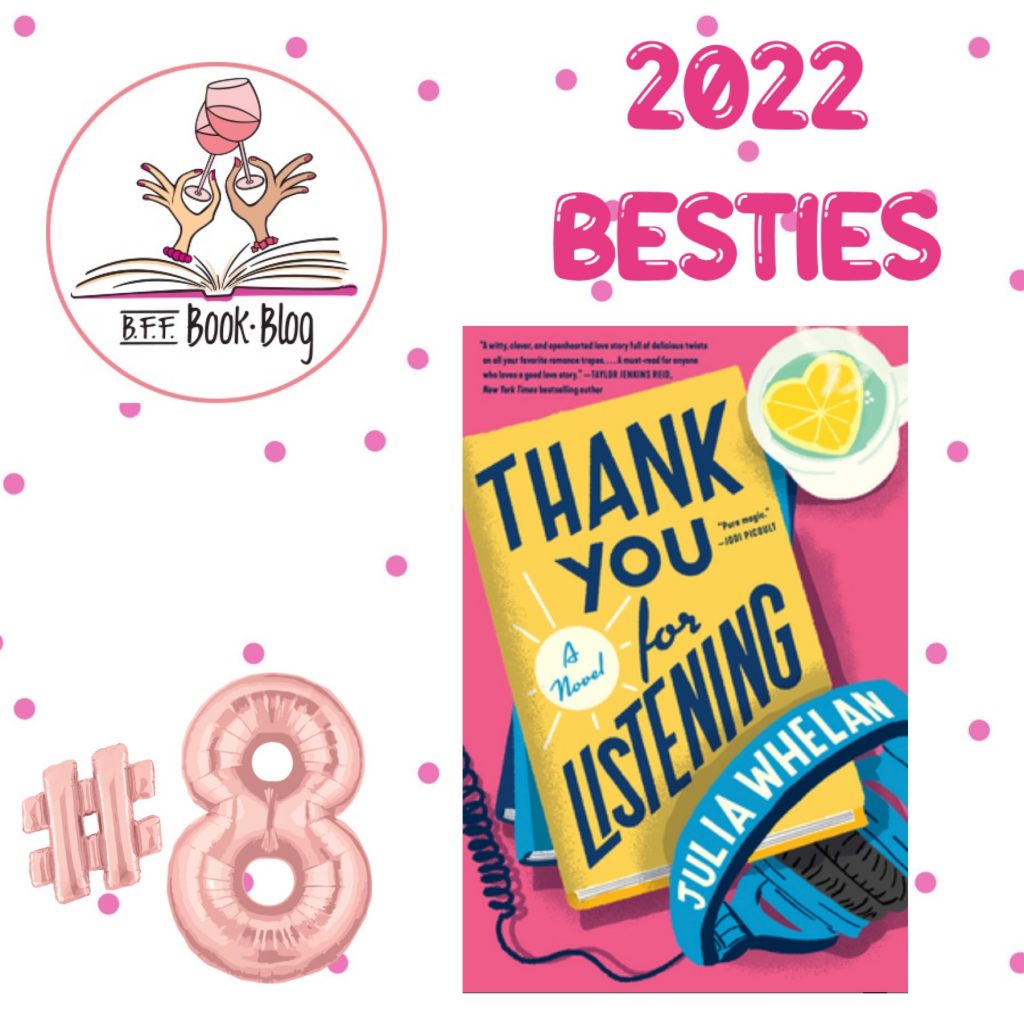 White background with pink polkadots. BFF Book Blog logo in upper left corner. #8 in bottom left. Book cover in bottom right.
